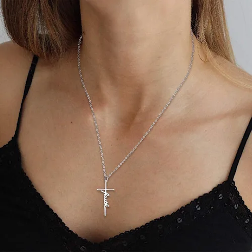 Miniatura 3 de Jewenova Collar de cruz de fe, collar con colgante de fuerza de esperanza amada, joyería religiosa, regalo para mujer, collar de cadena con colgante