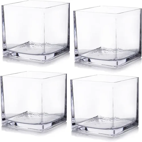 Miniatura 8 de EnovaFloral - Jarrón cuadrado de cristal (4 x 4 pulgadas), juego de 1 con portavelas flotantes para centros de mesa de boda y decoración de oficina