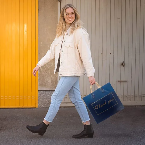 Miniatura 7 de WAKAKO Paquete de 60 bolsas de plástico de agradecimiento para tiendas minoristas de pequeñas empresas de 14 x 16 pulgadas con asa, color azul