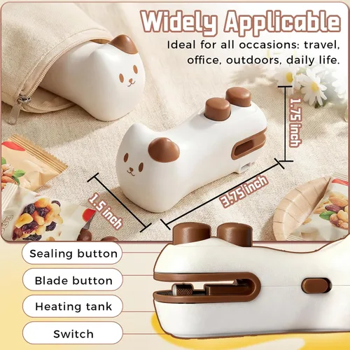 Miniatura 9 de Mini sellador de bolsas 2 en 1, sellador térmico recargable con cortador e imán, resellador portátil de bolsas de chips de mano para aperitivos