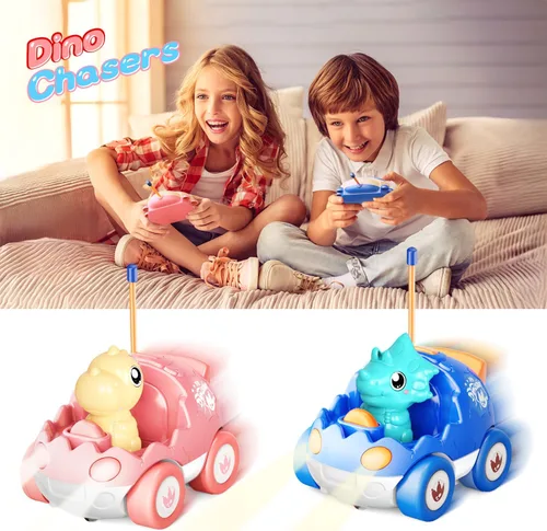 Miniatura 6 de Kidz do Paquete de 2 Coches de Control Remoto de Dinosaurio Rosa, Regalos de Navidad y Cumpleaños para Niñas de 2 3 4 5 Años, Coche RC de Dinosaurio