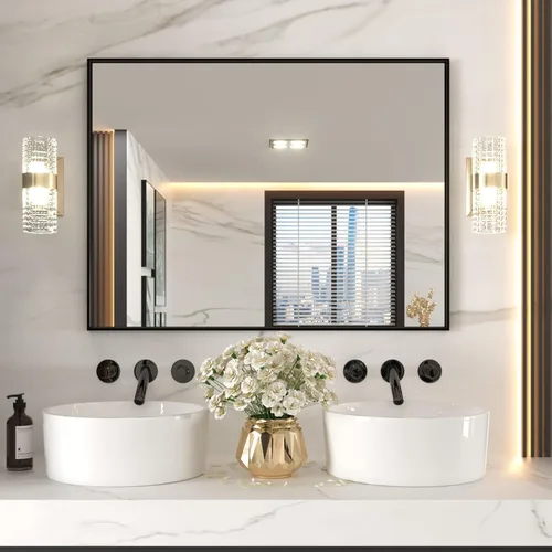 Miniatura 13 de LOAAO Espejo de Baño Rectangular de 22"X30" Negro para Pared, Marco de Aleación de Aluminio Negro Mate, Se Cuelga Vertical u Horizontalmente, Fácil