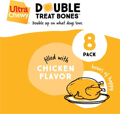 Miniatura 4 de Ultra Chewy Huesos dobles de pollo: golosinas de larga duración para perros fabricadas en Estados Unidos para razas grandes y pequeñas, altamente