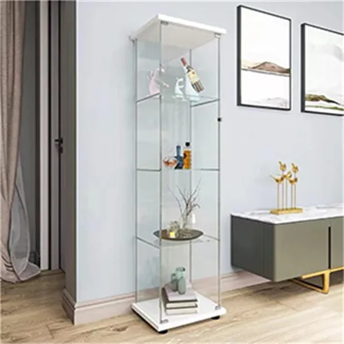 Miniatura 4 de Moderno vitrina de cristal de 4 niveles con puerta transparente, vitrina de la colección Curio de vidrio templado de 0.197 in, vitrina de cristal