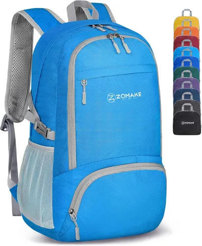 Miniatura 12 de ZOMAKE Mochila plegable ligera 30L, mochilas plegables para senderismo, mochila plegable compacta resistente al agua para viajes Naranja