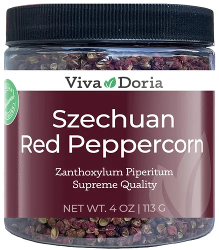 Viva Doria Granos de pimienta roja Szechuan, pimienta entera de Sichuan, esterilizada al vapor, 4 oz (113 g)