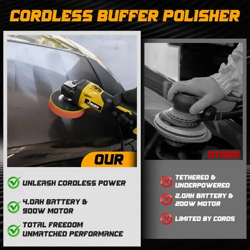 Miniatura 7 de Pulidor de búfer inalámbrico para detalles de automóviles, pulidor de automóvil de 7230 RPM, batería de iones de litio de 21 V 4.0 Ah, pulidora