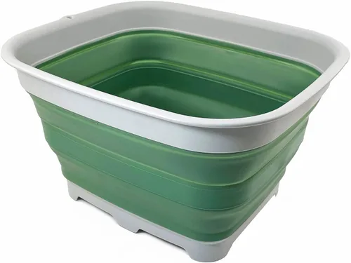 SAMMART Sartén plegable de 15 litros con tapón de drenaje, lavabo de lavado plegable, tina portátil para lavar platos, bandeja de almacenamiento de