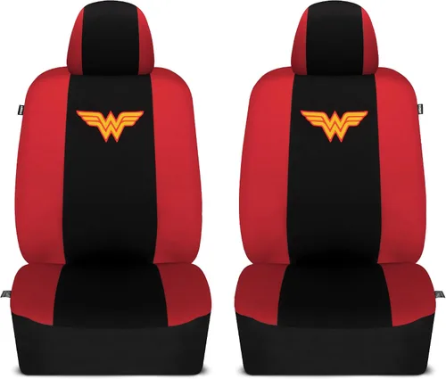 Miniatura 10 de BDK Wonder Woman - Juego completo de 9 piezas para asientos de automóvil, protectores de asiento de poliéster, color negro y rojo