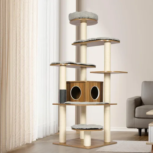 Miniatura 8 de KAMABOKO Árbol moderno para gatos, 39 pulgadas de alto para gatos de interior, condominio natural con postes rascadores, torre tejida a mano