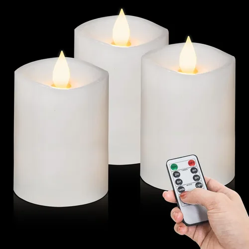 Miniatura 10 de Velas sin llama de 3 x 3 que funcionan con pilas con temporizador remoto, duran 600 horas, velas de batería parpadeantes, velas LED eléctricas