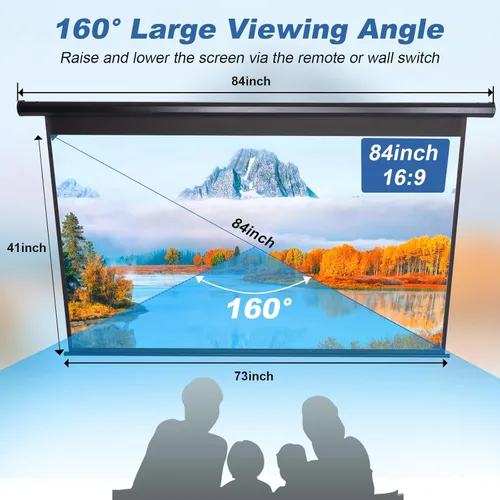 Miniatura 7 de Pantalla de Proyector Motorizada de 84 Pulgadas 16:9 HD, Pantalla de Proyector Eléctrica Desenrollable con Control Remoto, Pantallas de Proyector