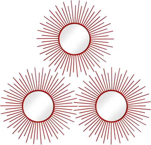 Miniatura 20 de Paquete de 3 espejos metálicos para pared, con diseño de rayos de sol, para decoración del hogar, arte decorativo para colgar en la pared para sala