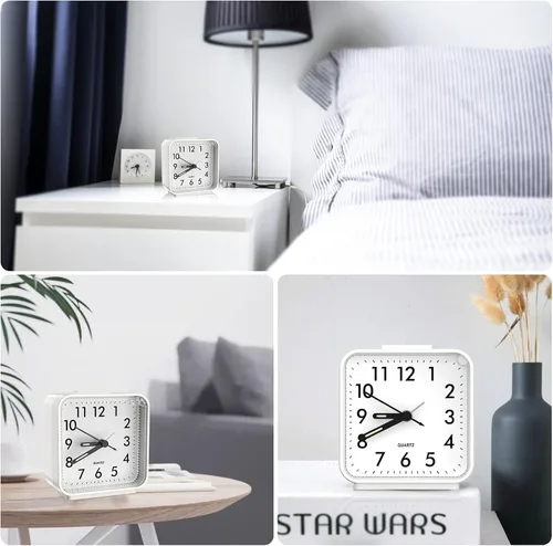 Miniatura 6 de Reloj despertador analógico, reloj de mesa silencioso sin tictac, reloj de noche de viaje con repetición, luz nocturna, sonidos de pitido
