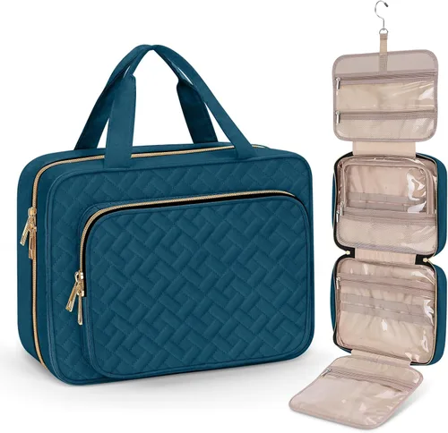 Miniatura 19 de Bolsa de aseo Wedama para mujer, bolsa de viaje grande para cosméticos, bolsa de aseo colgante para baño, bolsa de maquillaje impermeable de PVC Rosa