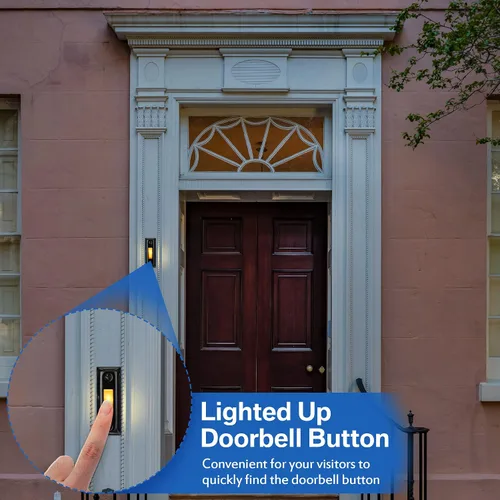 Miniatura 4 de Dreyoo Botón de timbre de puerta de metal, botón de timbre de puerta con cable de metal resistente con luz LED montada en la pared, botones