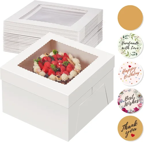 Miniatura 8 de Kootek 15 cajas para tartas, caja de pastel de 10 x 10 x 5 pulgadas con ventana, cajas blancas para hornear, cajas grandes para hornear, caja