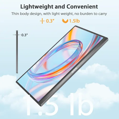 Miniatura 8 de QQH Monitor portátil, pantalla de viaje de aleación USB C HDMI de 15.6 pulgadas FHD 1080P para computadora portátil con cubierta inteligente y Gris