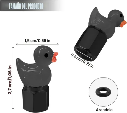 Miniatura 6 de Paquete de 4 tapas de vástago de válvula de neumático lindas con forma de pato, tapas de válvula de neumático que brillan en la oscuridad, Negro