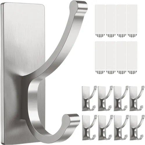Miniatura 13 de pickpiff Ganchos adhesivos de pared con tira, sin residuos, fáciles de quitar, gancho para toallas pegajoso fuerte y resistente, paquete de 4 Negro