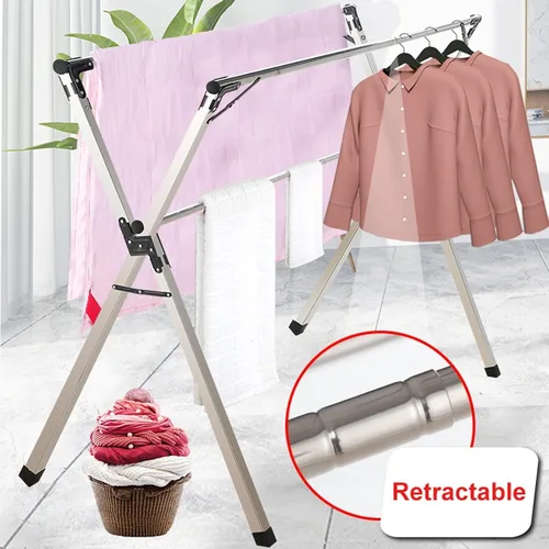 Miniatura 3 de Heavy Duty Stainless Steel Clothes Drying Rack, 160Cm Foldable & Retractable Laundry Stand with Wheels for Indoor/Outdoor Use – Space-Saving Garment