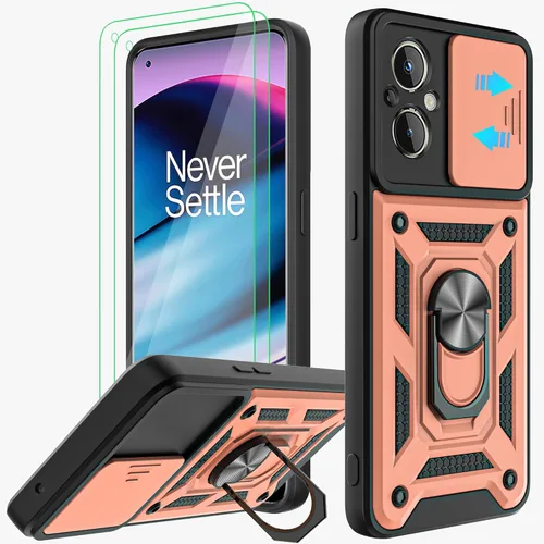 Miniatura 9 de Funda para OnePlus Nord N20 5G con cubierta deslizante para cámara y 2 protectores de pantalla HD, soporte de anillo de rotación de 360°