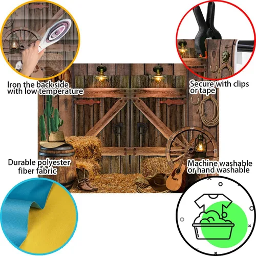 Miniatura 6 de Fondo de madera rústica de vaquero occidental, para casa de granero, fondo de fotografía para niños, niños, fiesta de cumpleaños, decoración