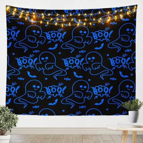 Miniatura 32 de Feelyou Halloween Wall Art for Bedroom Living Room Cartoon Ghost Tapestry Decoration for Kids Boys Girls Red Tapestry Wall Hanging Ghost Festival
