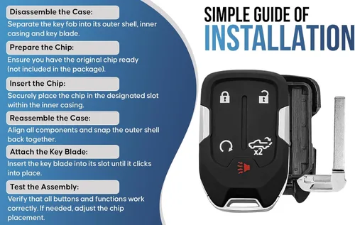 Miniatura 6 de Funda para llavero, cubierta de reemplazo para llave inteligente con 5 botones para 2019-2024 GMC Sierra Chevy Silverado HYQ1EA HYQ1ES