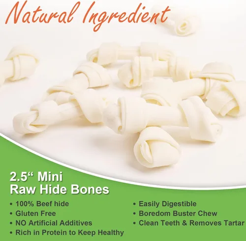 Miniatura 3 de MON2SUN Huesos de nudo de cuero crudo para perros, mini huesos masticables de cuero crudo natural de 2.5 pulgadas, 60 unidades para cachorros