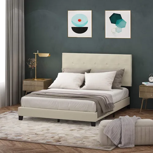 Miniatura 15 de Furinno Laval Marco de Cama Plataforma Tapizado con Botones Penachos, Individual, Glacier