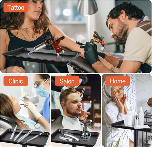Miniatura 5 de Bandeja de salón sobre ruedas, carrito de belleza rodante con altura ajustable, equipo profesional de salón para uso en barbería/spa/hogar