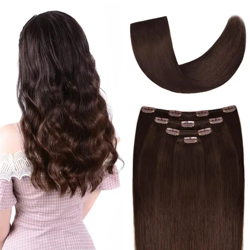 Miniatura 42 de Extensiones de cabello humano Remy de 12 pulgadas con clip para mujer, extensiones de cabello humano sedoso y liso, 1.76 onzas, 4 piezas