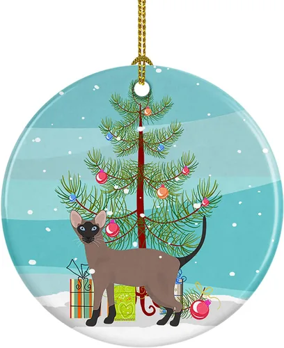 Miniatura 100 de Caroline's Treasures Adorno de cerámica con texto en inglés "Merry Christmas" para colgar en el árbol de Navidad, decoración para el hogar, Navidad