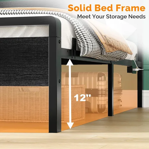 Miniatura 5 de VINGLI Base de cama de plataforma individual con cabecero y estribo LED, estación de carga USB, cama de panel de metal con espacio de almacenamiento