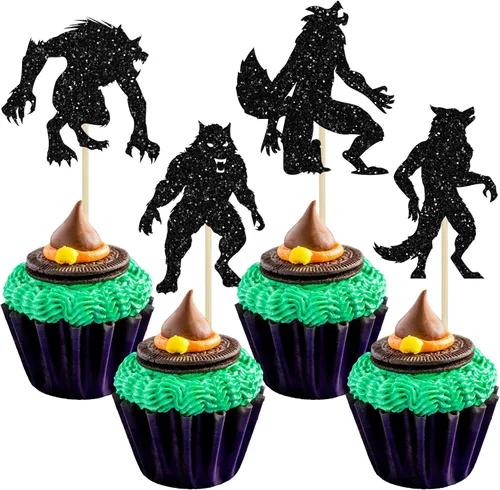 Miniatura 27 de Gyufise 1 pieza de decoración de pastel de cumpleaños con purpurina montada de terror clásico de Halloween para temática de terror sangriento
