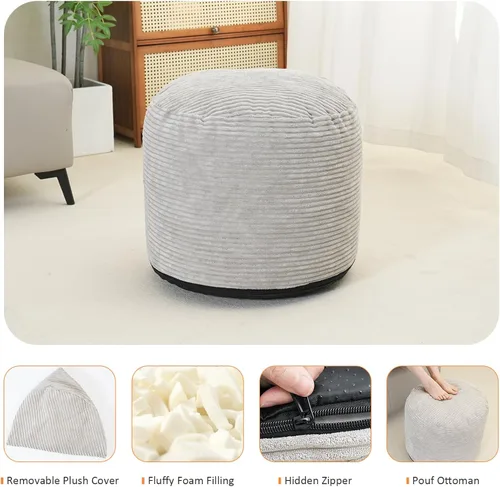 Miniatura 4 de Puf otomano relleno redondo moderno relleno de espuma pufs para sala de estar, silla decorativa de 20 x 15 pulgadas, puf esponjoso, taburete otomano