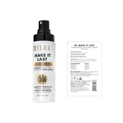 Miniatura 2 de Milani Spray de fijación y base de maquillaje + protector solar, protector solar duradero para la cara - SPF 30 Protección UVA y UVB Fórmula rica