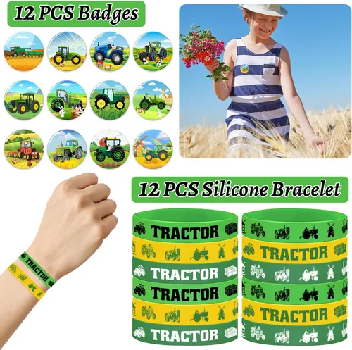 Miniatura 4 de 98 piezas de regalos de fiesta de tractor tema de tractor suministros de fiesta de cumpleaños decoraciones tractor pulsera de goma tatuajes llaveros