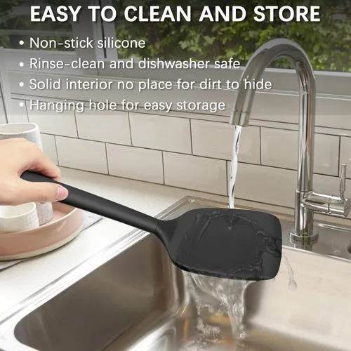 Miniatura 5 de Coukre Juego de 2 Espátulas de Silicona, Resistente al Calor Alto, Libre de BPA, Espátula de Cocina, Volteador Sólido y Ranurado para Sartenes negro