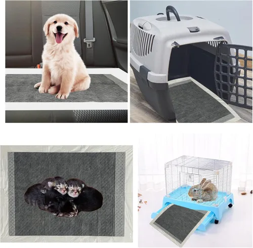 Miniatura 6 de Almohadillas desechables para orina de conejo, 50 almohadillas para orina de mascotas de 17.7 x 23.6 pulgadas, forro de carbono negro, cojín súper