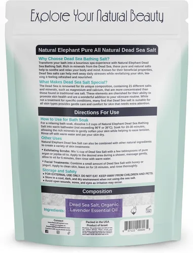 Miniatura 2 de Natural Elephant Sal de baño de lavanda del mar muerto y remojo de pies para relajarse y nutrir, 100% puro con aceite esencial de lavanda orgánico