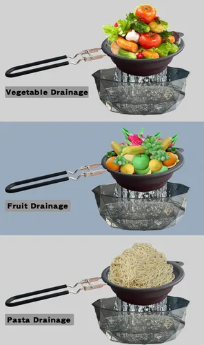 Miniatura 4 de Colador plegable de silicona con asa, colador de silicona para ahorrar espacio en la cocina del hogar/RV, drenaje de alimentos, verduras, frutas Gris