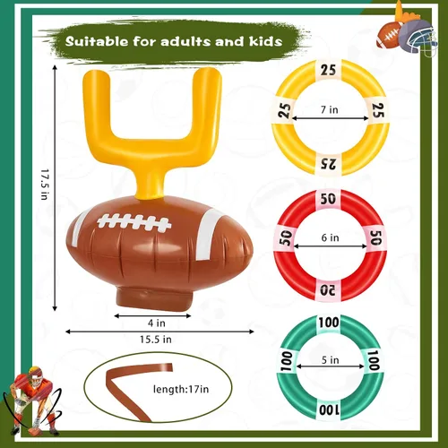 Miniatura 2 de Civaner Juego de 2 anillos inflables para poste de fútbol, incluye 2 piezas de sombrero, 6 anillos de lanzamiento para fiesta de pelota (fútbol)