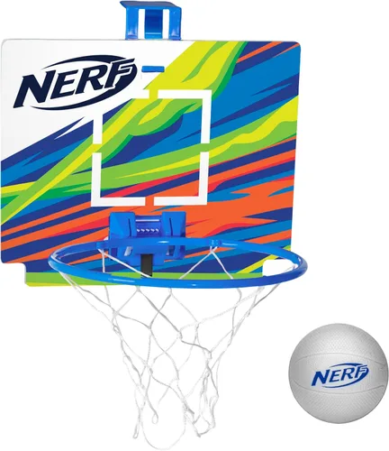 Nerf Nerfoop - El clásico juego de mini baloncesto de espuma y aro - Ganchos en puertas - Juego para interiores y exteriores - Un favorito desde 1972