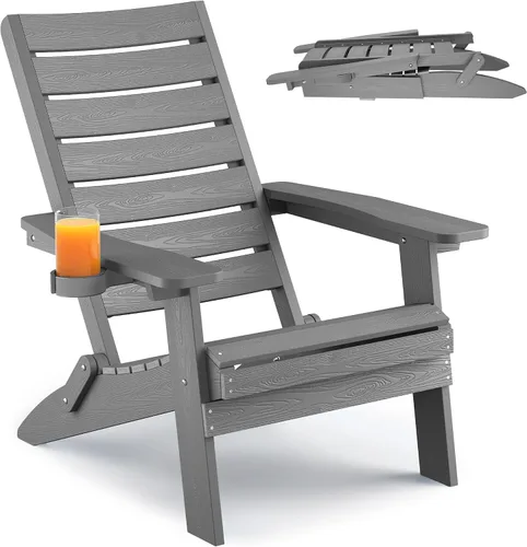 Miniatura 19 de YEFU Sillas Adirondack plegables para exteriores: silla de gran tamaño para hoguera resistente con respaldo de arco cómodo y soporte para tazas