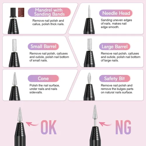 Miniatura 7 de Taladro de uñas eléctrico de 20000 rpm, compacto, portátil, Efile, profesional, manicura y pedicura, kit de taladro de lima de uñas para acrílico