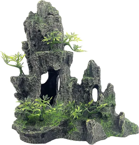 Miniatura 10 de Adorno de piedra para acuario con vista a la montaña, árbol de cueva de roca, decoración de acuario para peceras para peceras pequeñas, 7.5 pulgadas