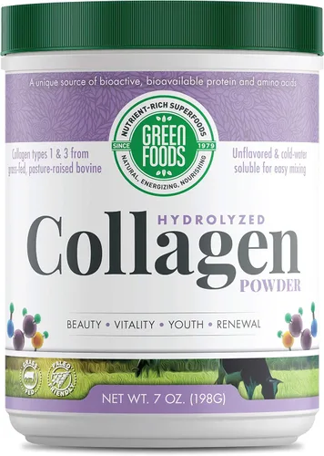 Green Foods Polvo hidrolizado elevado 7oz de la proteína de los péptidos del colágeno de la pasto alimentado con pasto - 30 porciones