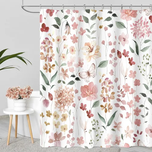 Miniatura 8 de MAYZUS Cortina de ducha con flores azules acuáticas, lindas cortinas de tela con flores para baño, juego de cortinas de tela de aguamarina